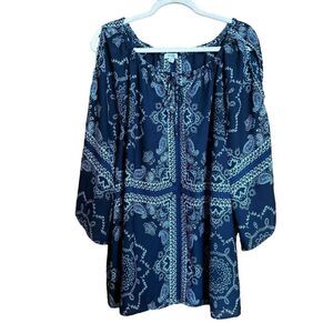 Westport Top Womens 1X Multicolor Paisley Print Boho Cold Shoulder Blouse Ladies